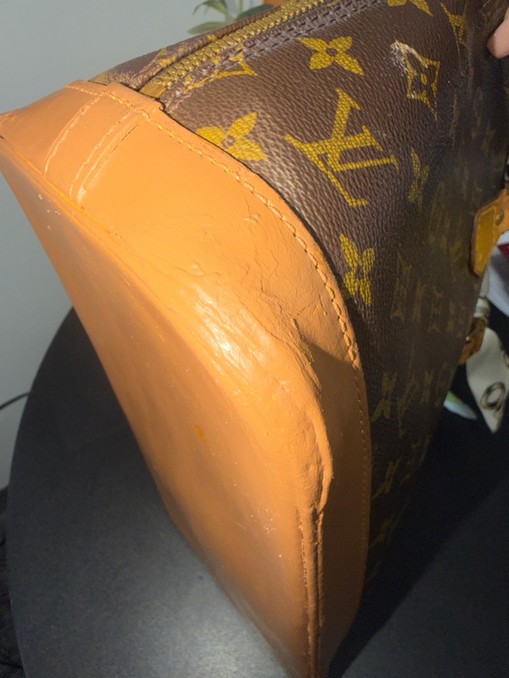 Louis Vuitton Alma Brown Monogram Satchel with Tan Trim and Red Accent Scarves - Picture 6 of 14